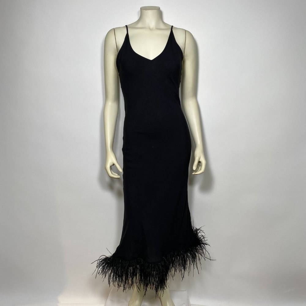 SLEEPER Black Slip Dress w/Feather Trim - Picture 2 of 10
